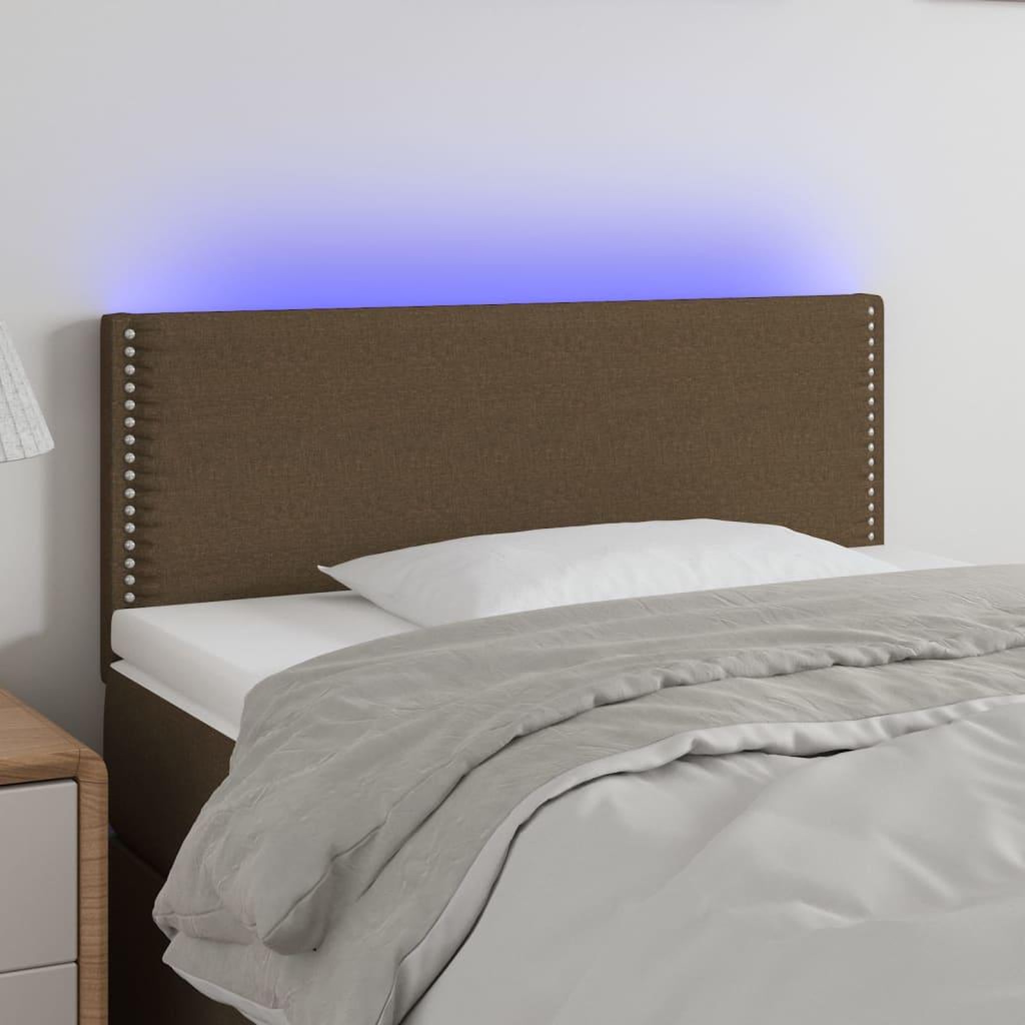Voir la diapositive 1 : VIDAXL Tete de lit a LED Marron Fonce 90x5x78/88 cm Tissu
