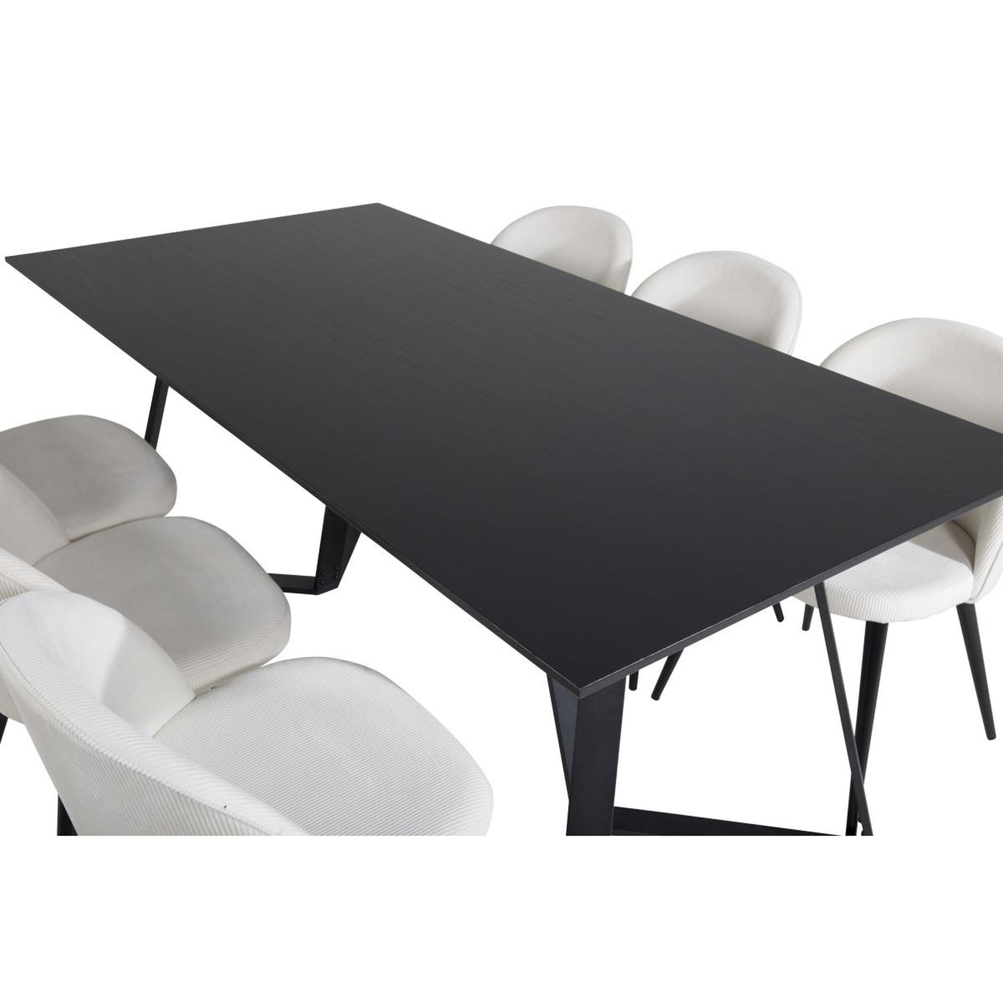 Voir la diapositive 4 : Paris Prix Ensemble table à manger & 6 chaises  marina & corduroy  180cm noir & crème