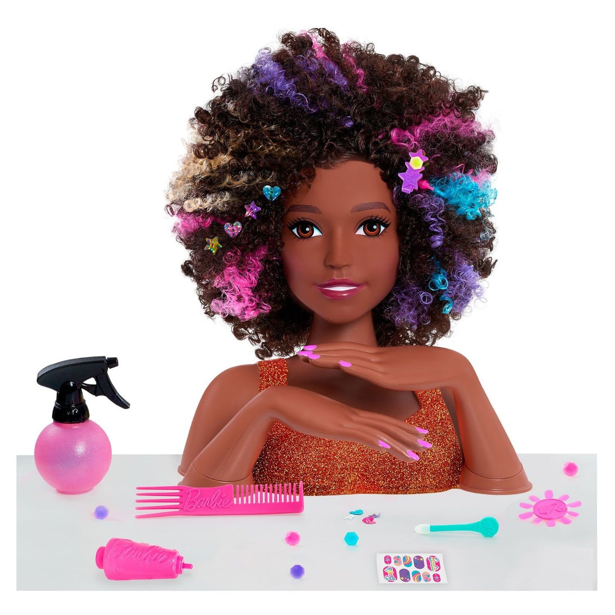 Voir la diapositive 1 : BARBIE Tête à coiffer brune coupe afro Barbie