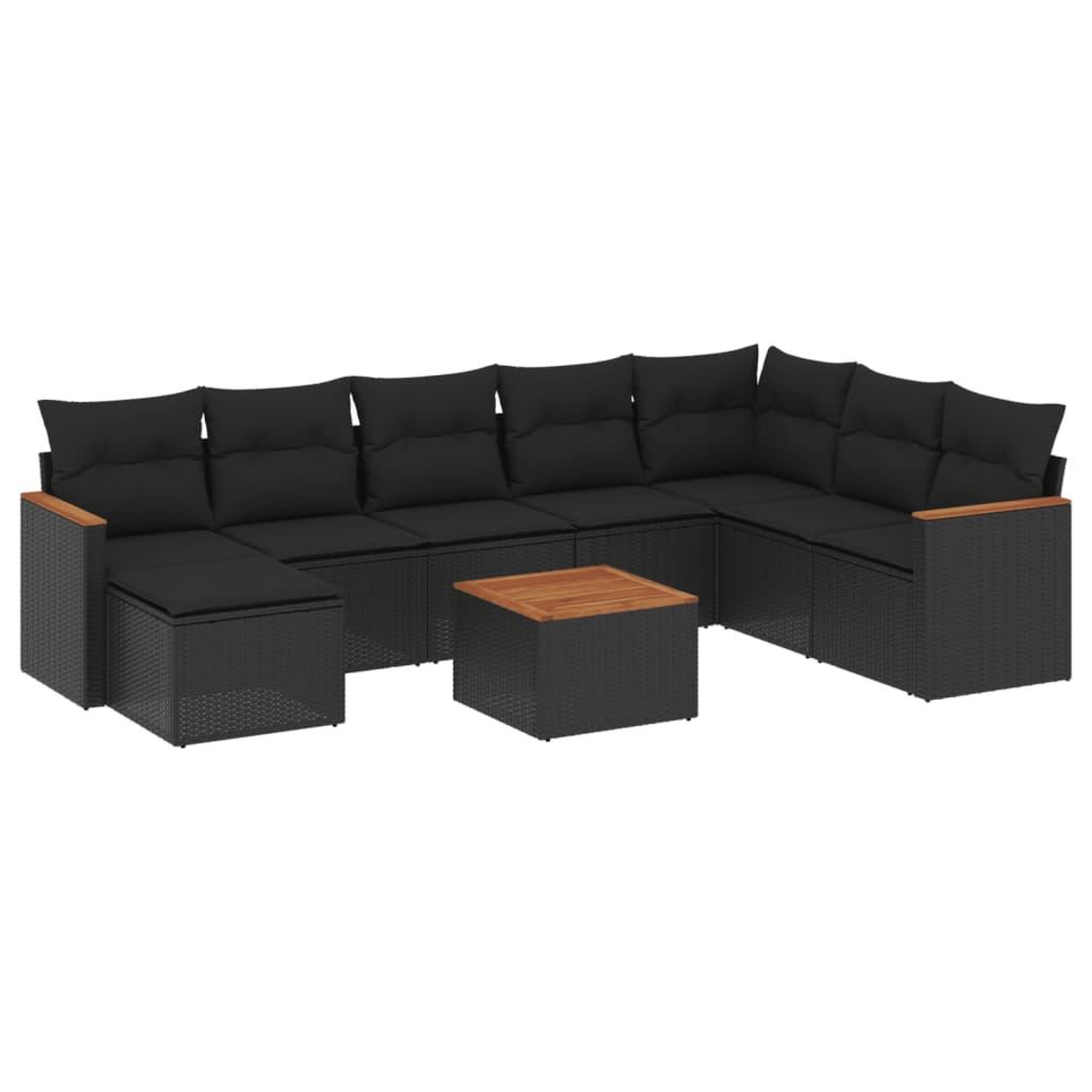 Voir la diapositive 2 : VIDAXL Salon de jardin 9 pcs avec coussins noir resine tressee