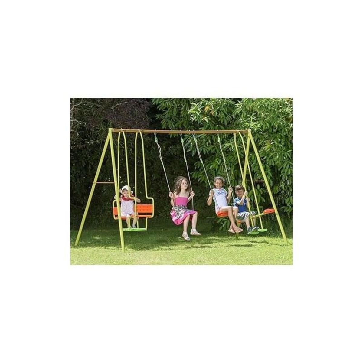 Trigano TRIGANO Portique MIRAPOU en metal - 2,20 m - 2 balancoires + 1 face a face + 1 nacelle