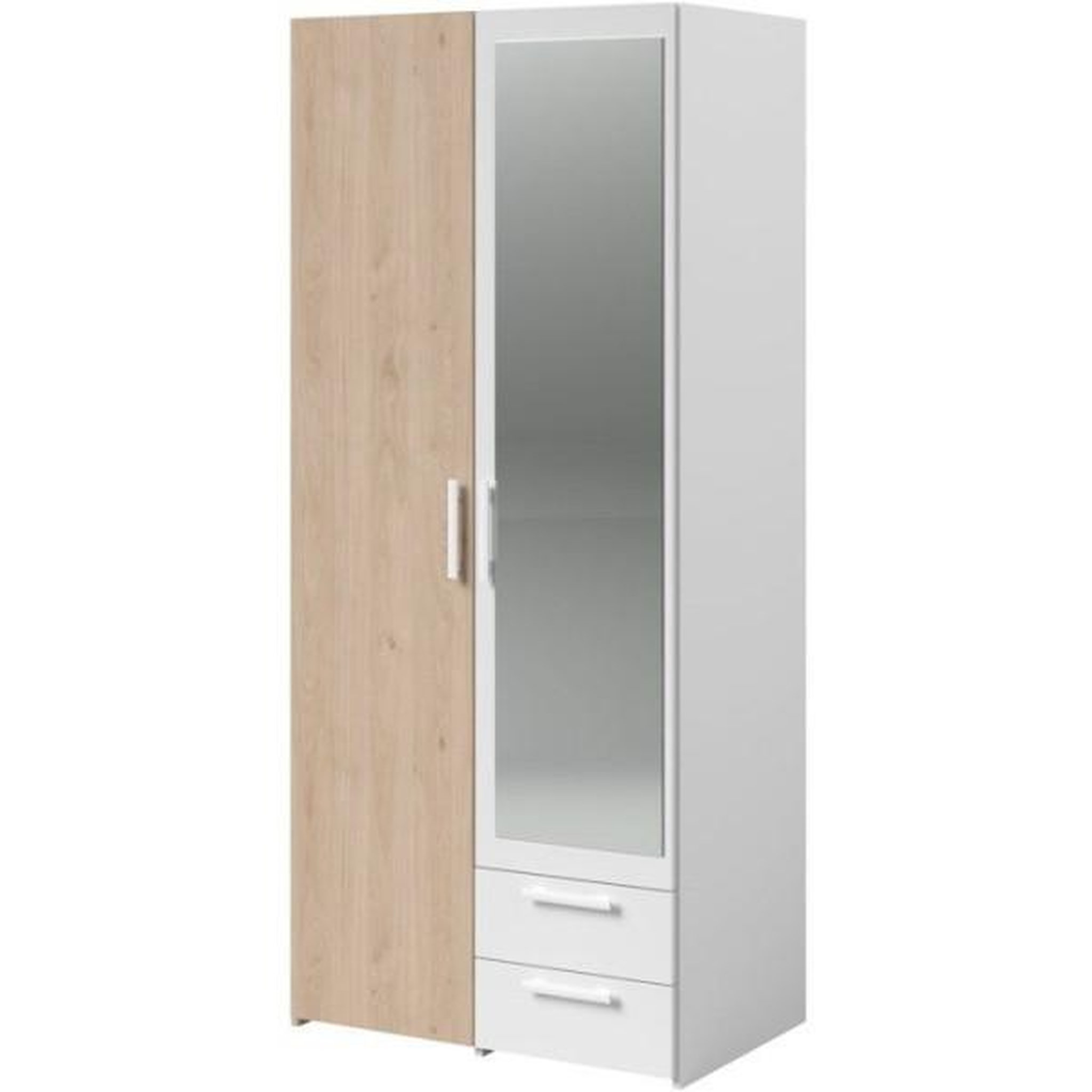 PARISOT Armoire VARIA - Décor chene et blanc - 2 portes - Miroir - L 80,7 x P 51,7 x H 185 cm - PARISOT
