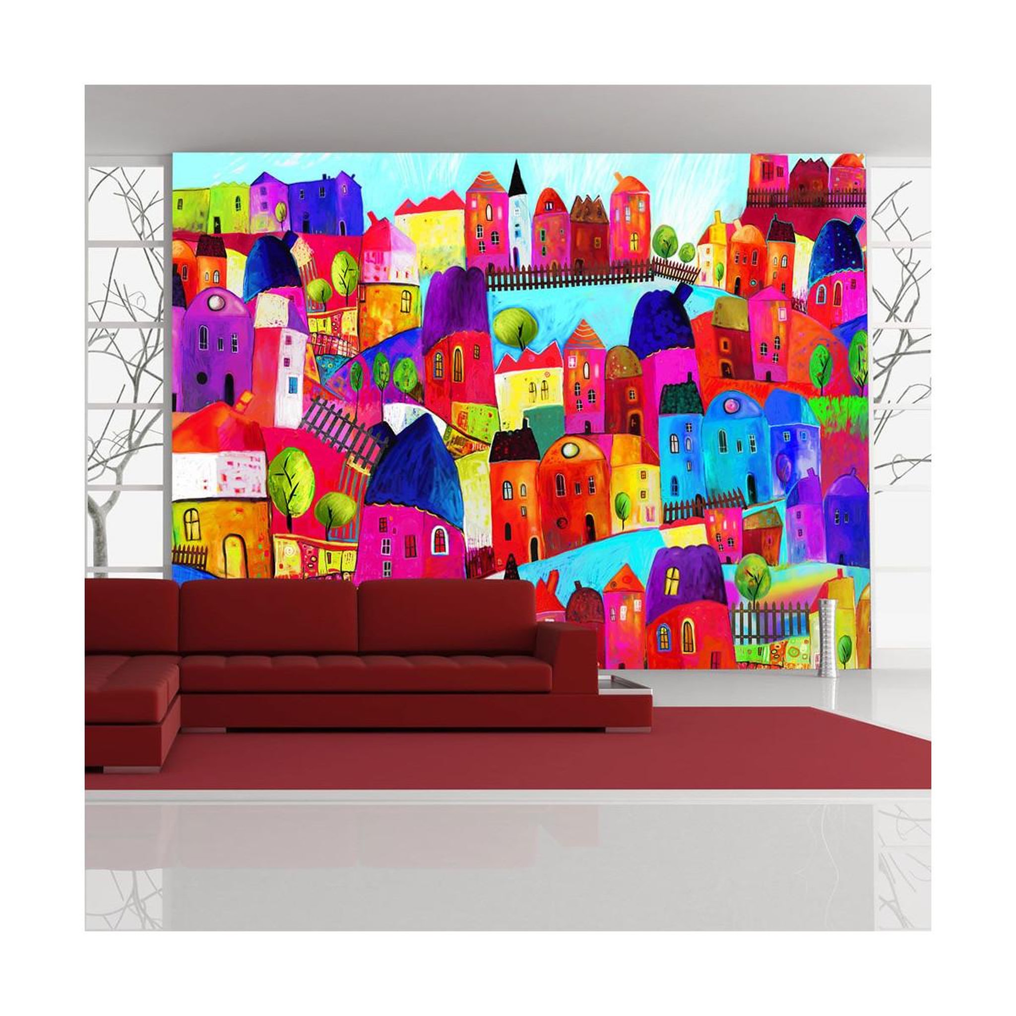 Paris Prix Papier peint  rainbow hued town. Coloris disponibles : Multicolore