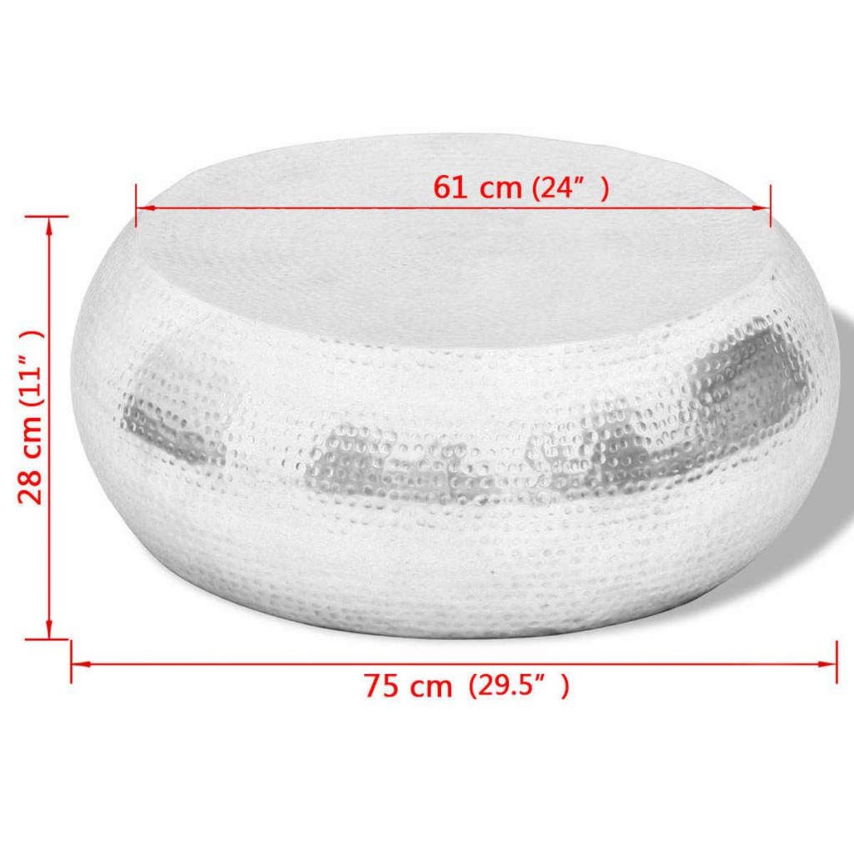 VIDAXL Table basse martelee en aluminium Argente