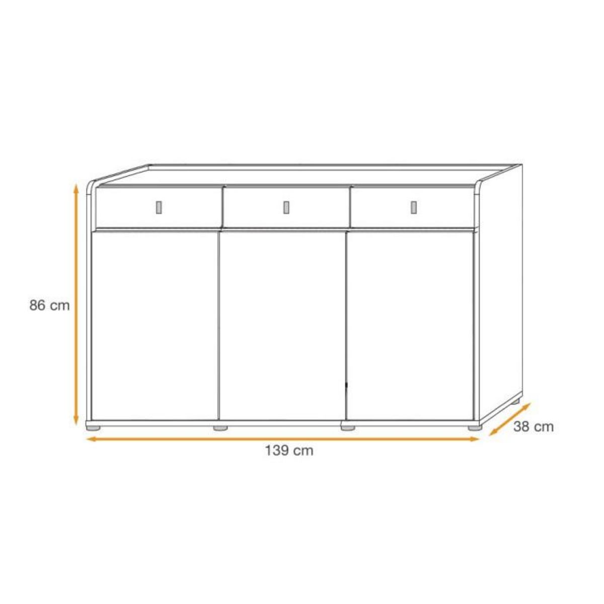 Paris Prix Buffet 3 Tiroirs Design  Vivero  139cm Gris & Naturel