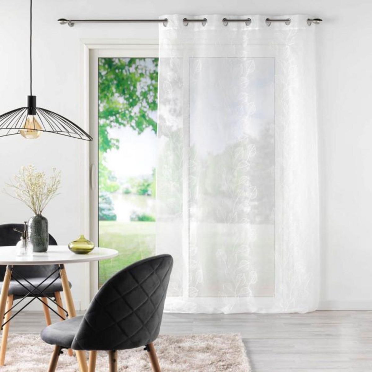 Paris Prix Rideau Voilage à Œillets  Brodé Edenia  140x240cm Blanc