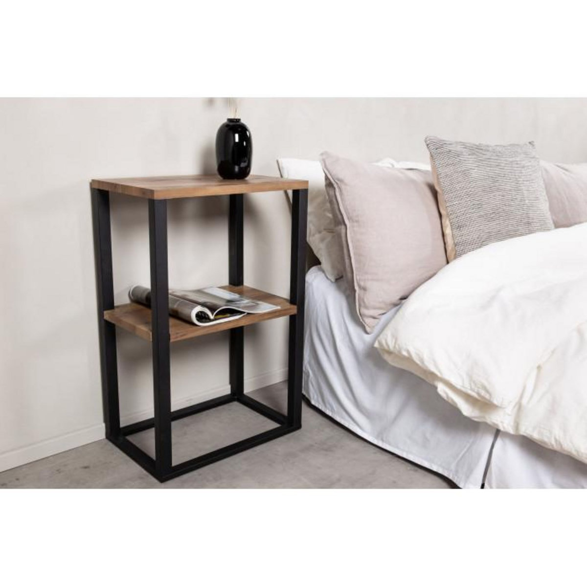 Paris Prix Table de Chevet Double  Rise  70cm Naturel & Noir