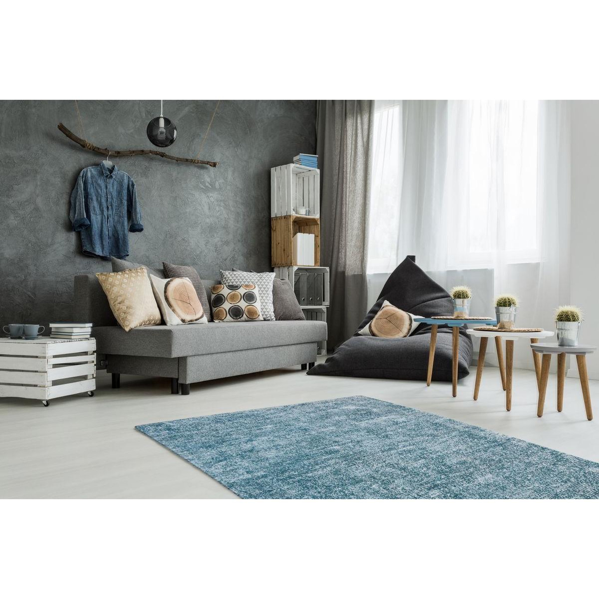 Voir la diapositive 2 : Paris Prix Tapis vintage tissé à la main  etna  bleu pétrole