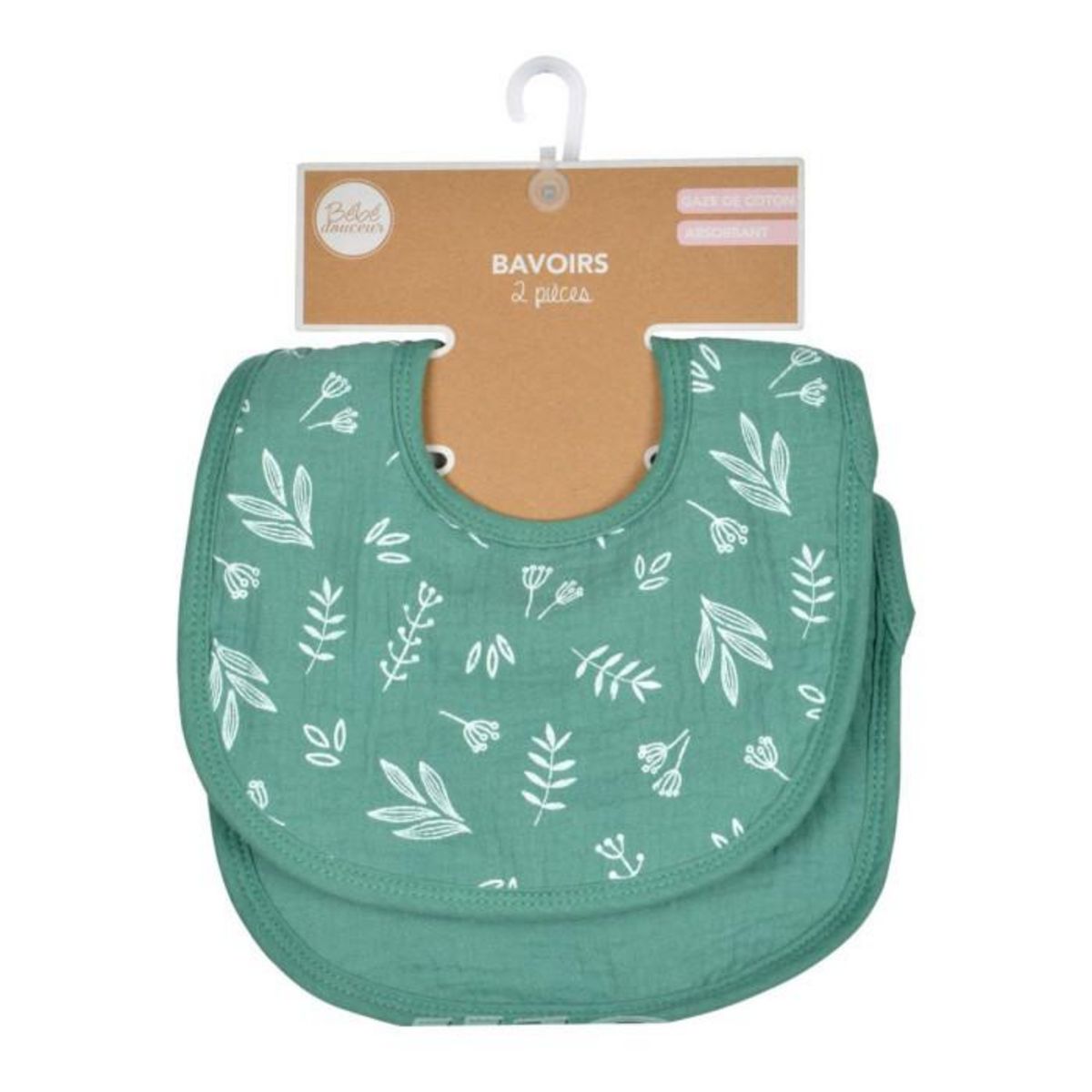Paris Prix Lot de 2 Bavoirs Bébé  Absorbant  27cm Vert Foncé