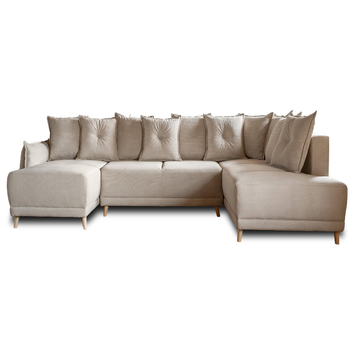 BEST MOBILIER Lena - canapé panoramique d'angle droit 7 places - convertible avec coffre - en velours côtelé