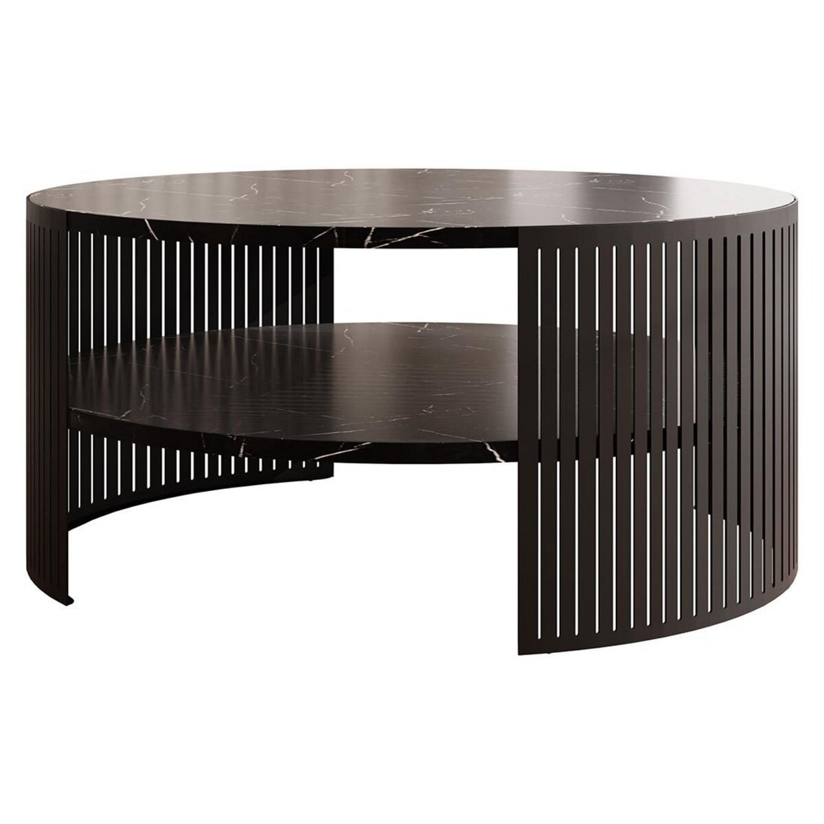 BEST MOBILIER Cruz - table basse ronde - effet marbre noir - 1 niche - 75 cm