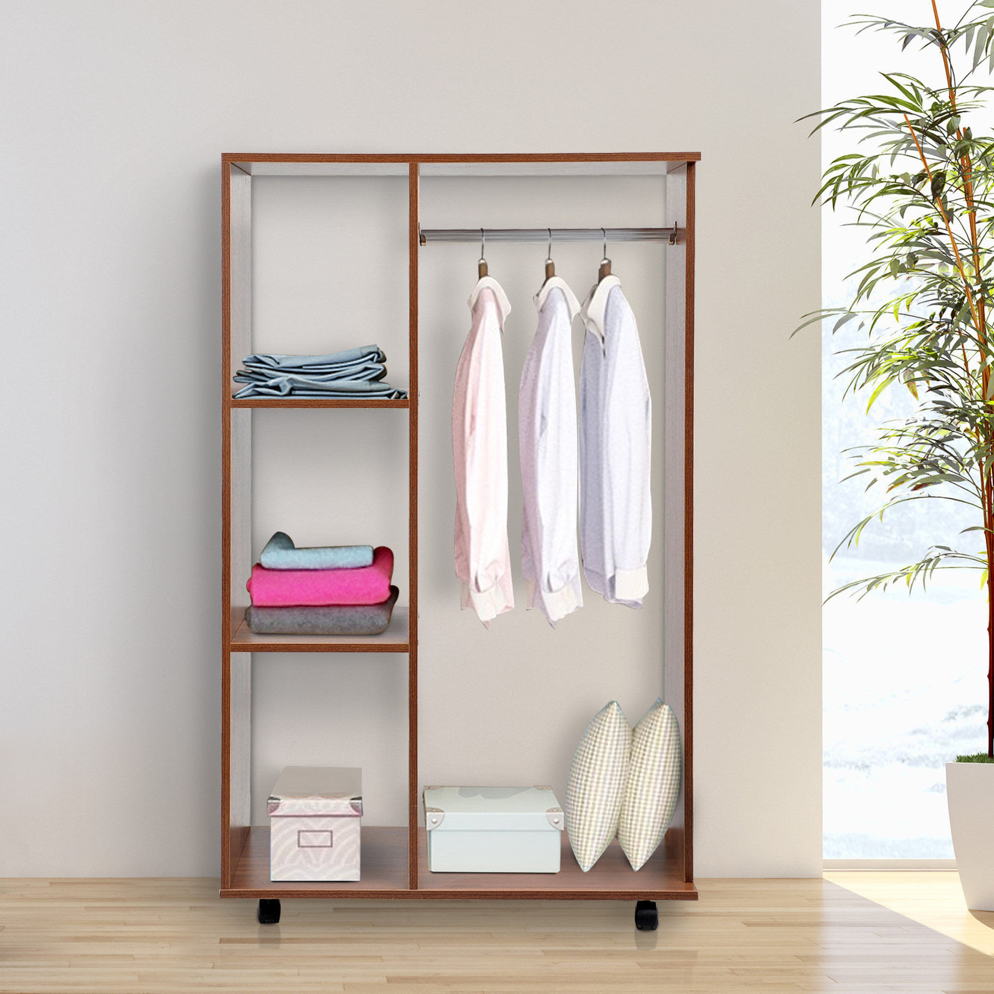 Voir la diapositive 2 : HOMCOM Armoire penderie armoire de rangement mobile panneaux de particules coloris chêne moyen