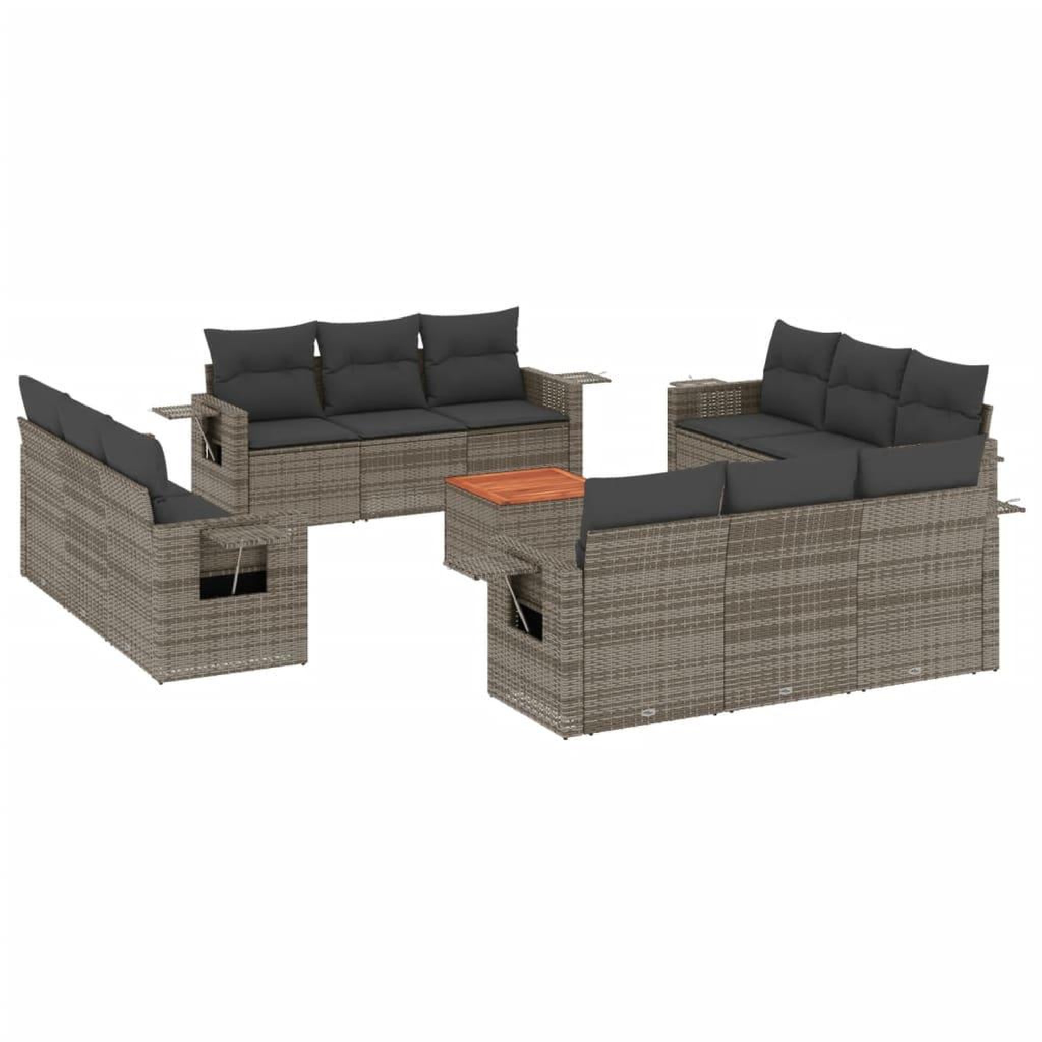 Voir la diapositive 2 : VIDAXL Salon de jardin avec coussins 13 pcs gris resine tressee