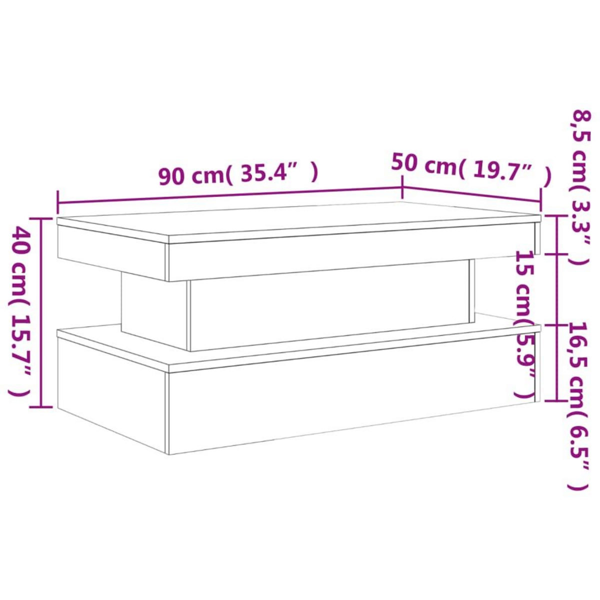 VIDAXL Table basse avec lumieres LED chene fume 90x50x40 cm