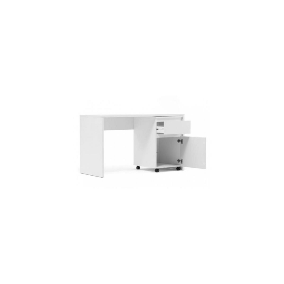HomeStyle4U Bureau Moderne Blanc avec Conteneur Mobile Pratique