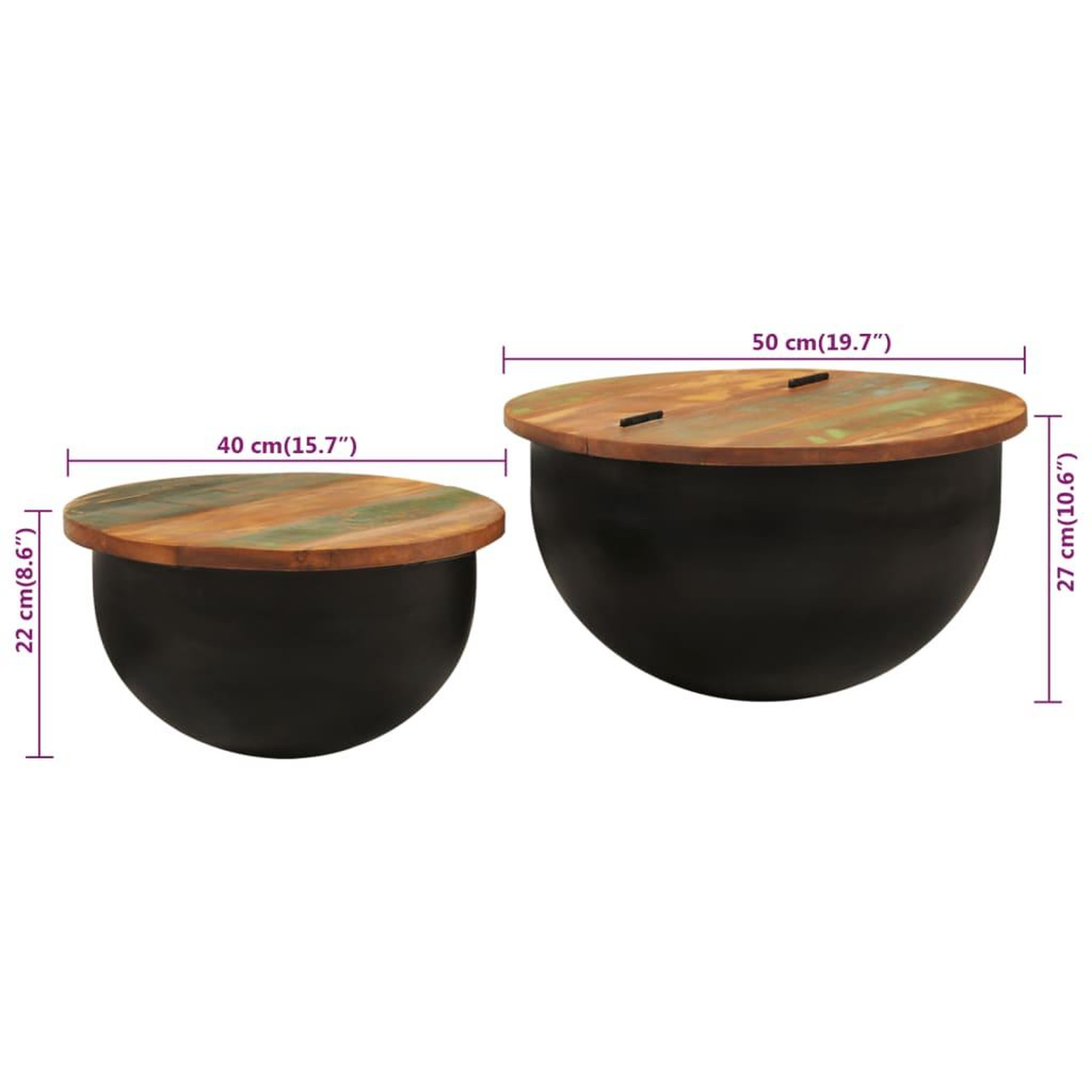 Voir la diapositive 6 : VIDAXL Ensemble de tables basses 2 pcs noir bois recuperation massif