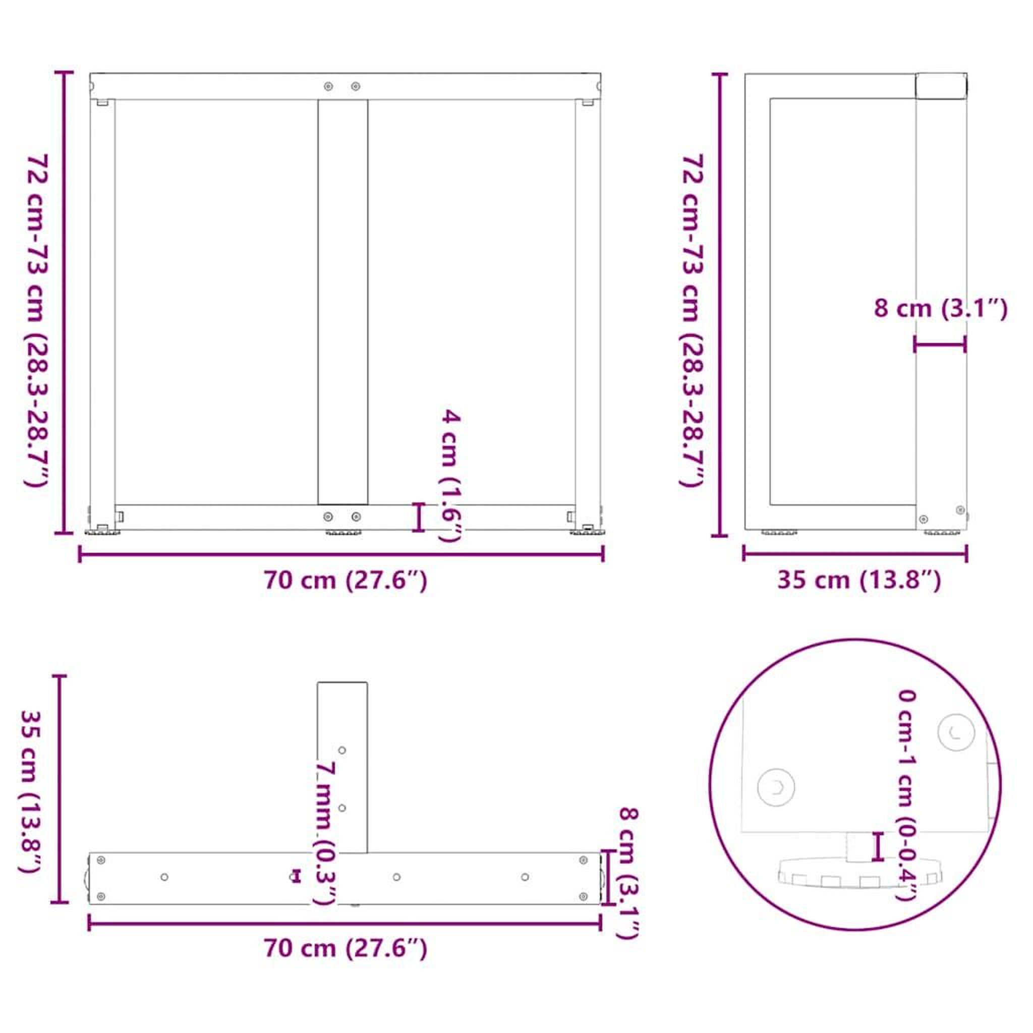 Voir la diapositive 6 : VIDAXL Pieds de table a manger forme de T 2 pcs 70x35x(72-73) cm acier