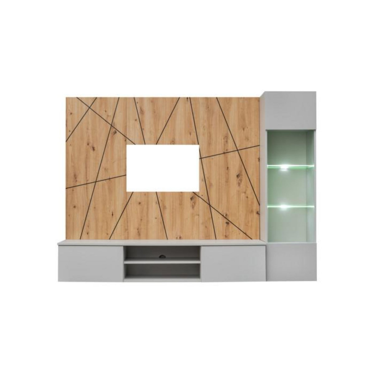 Paris Prix Ensemble Meuble TV Ligne  Xari  200cm Naturel & Gris