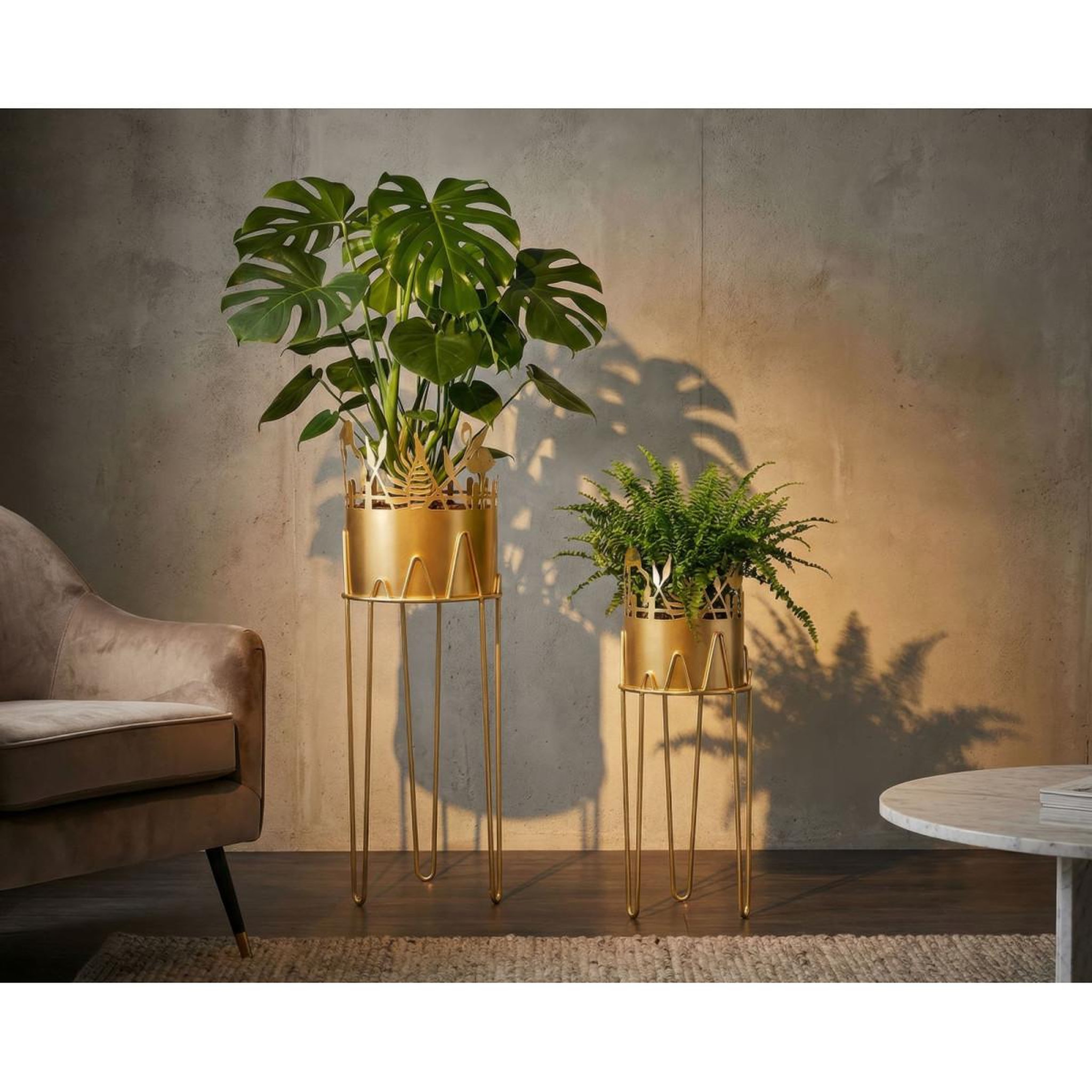 Voir la diapositive 5 : Paris Prix Lot de 2 cache-pots sur pied  flamingo  79cm or