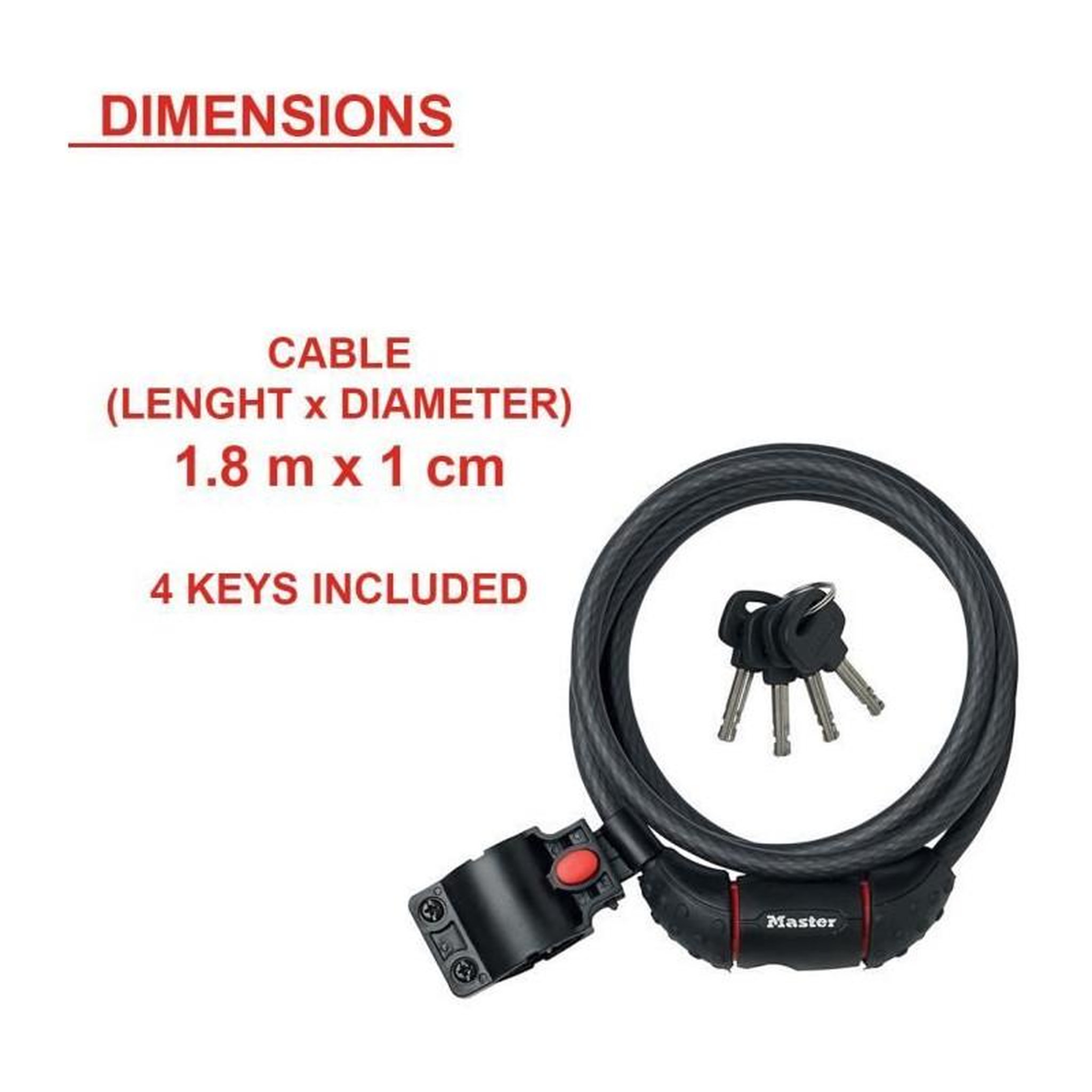 Voir la diapositive 4 : Master lock MASTER LOCK Cable Antivol Vélo [1,8 m Câble] [Clé] [Extérieur] [Support Fixation Vélo] 8130EURDPRO