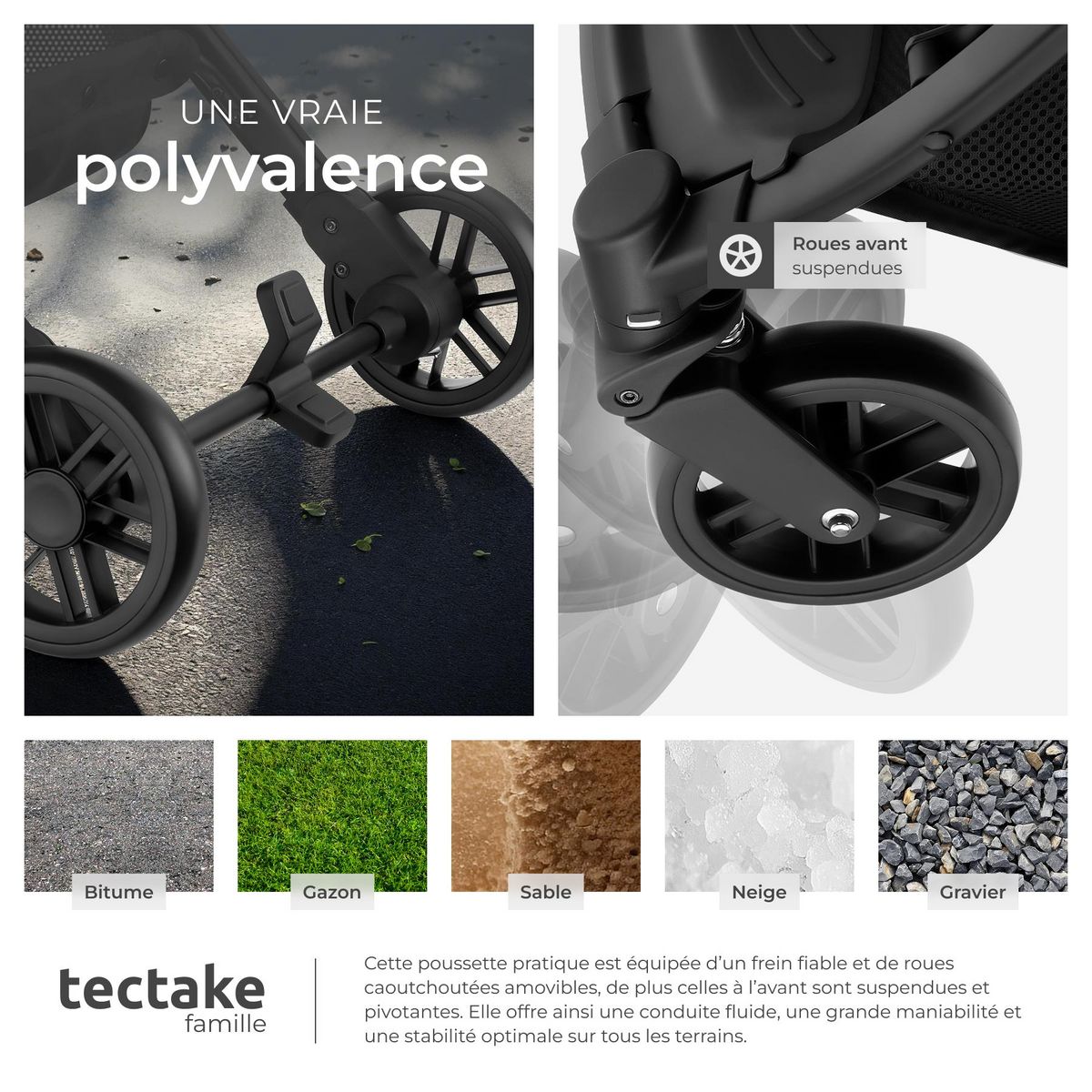 tectake Poussette buggy pliage à une main avec harnais à 5 points, frein de stationnement et arceau de sécurité gris/beige