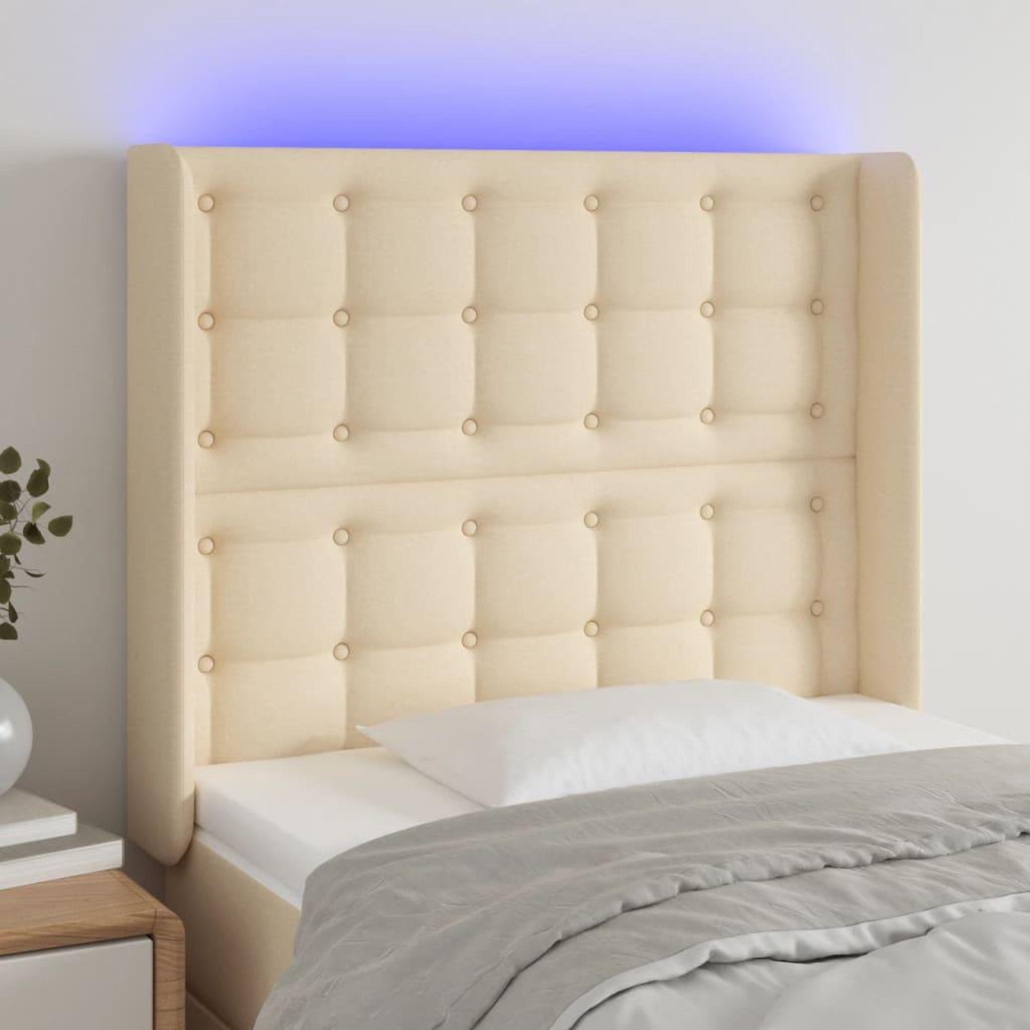 Voir la diapositive 1 : VIDAXL Tete de lit a LED Creme 103x16x118/128 cm Tissu