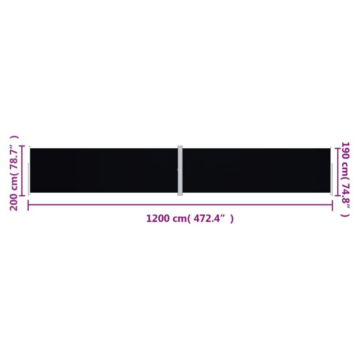 VIDAXL Auvent lateral retractable Noir 200x1200 cm