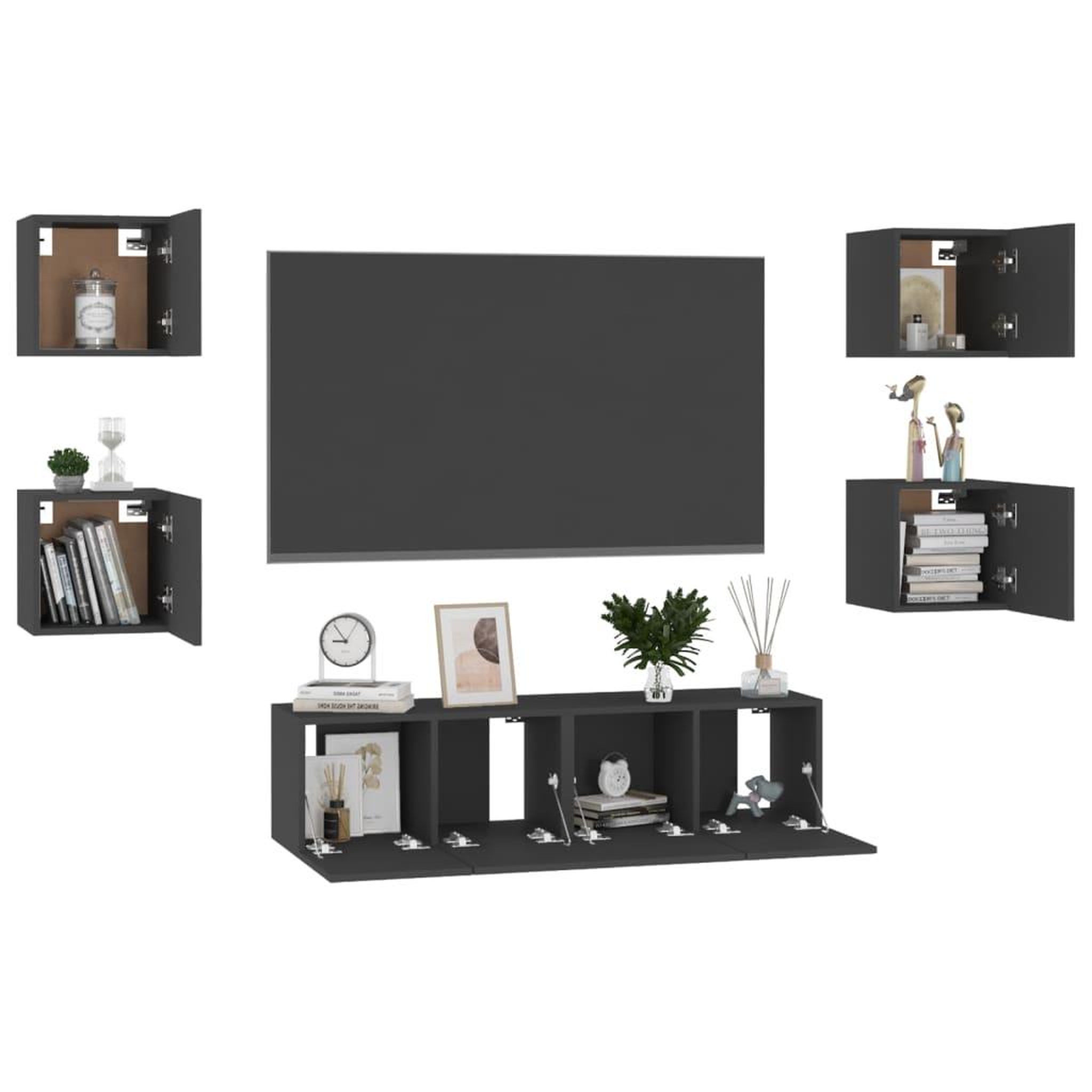 Voir la diapositive 3 : VIDAXL Ensemble de meubles TV 6 pcs Noir Bois d'ingenierie