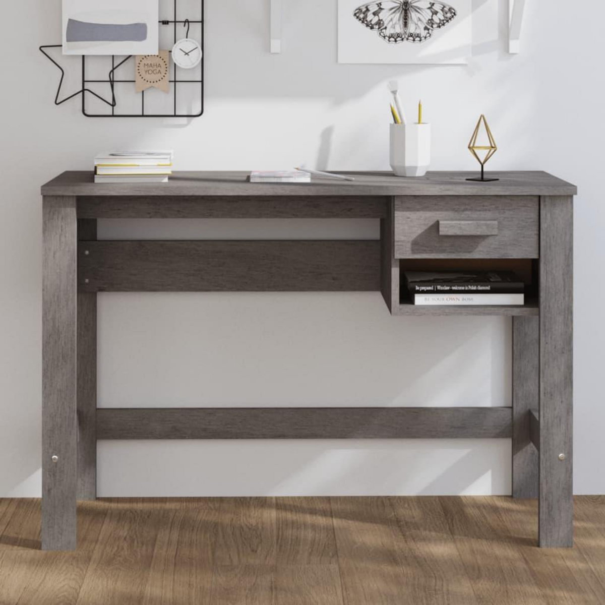 VIDAXL Bureau HAMAR Gris clair 110x40x75 cm Bois massif de pin