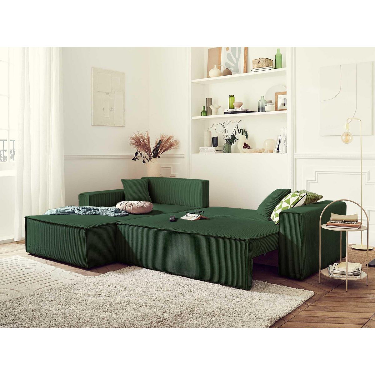 BEST MOBILIER Dellia - canapé d'angle réversible convertible - avec coffre - en velours côtelé - 4 places