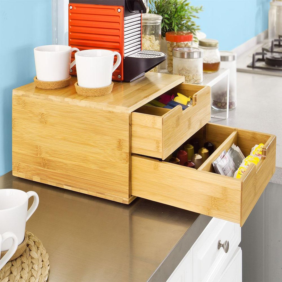 SOBUY Boîte de rangement à tiroirs en bambou 31x30x18cm FRG82-N