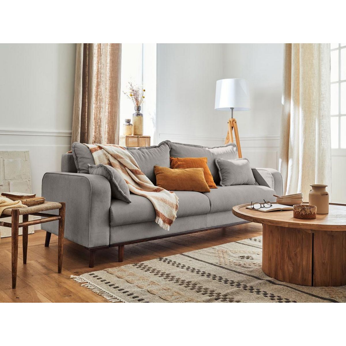 LISA DESIGN Albane - canapé 3 places - convertible avec coffre - en velours côtelé