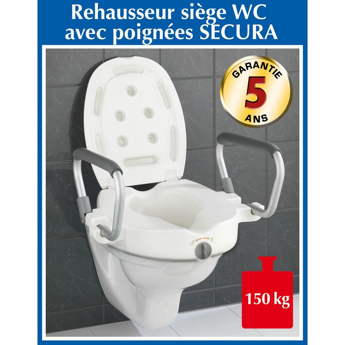 Wenko Rehausseur avec poignées pour abattant WC Secura - Plastique - Blanc