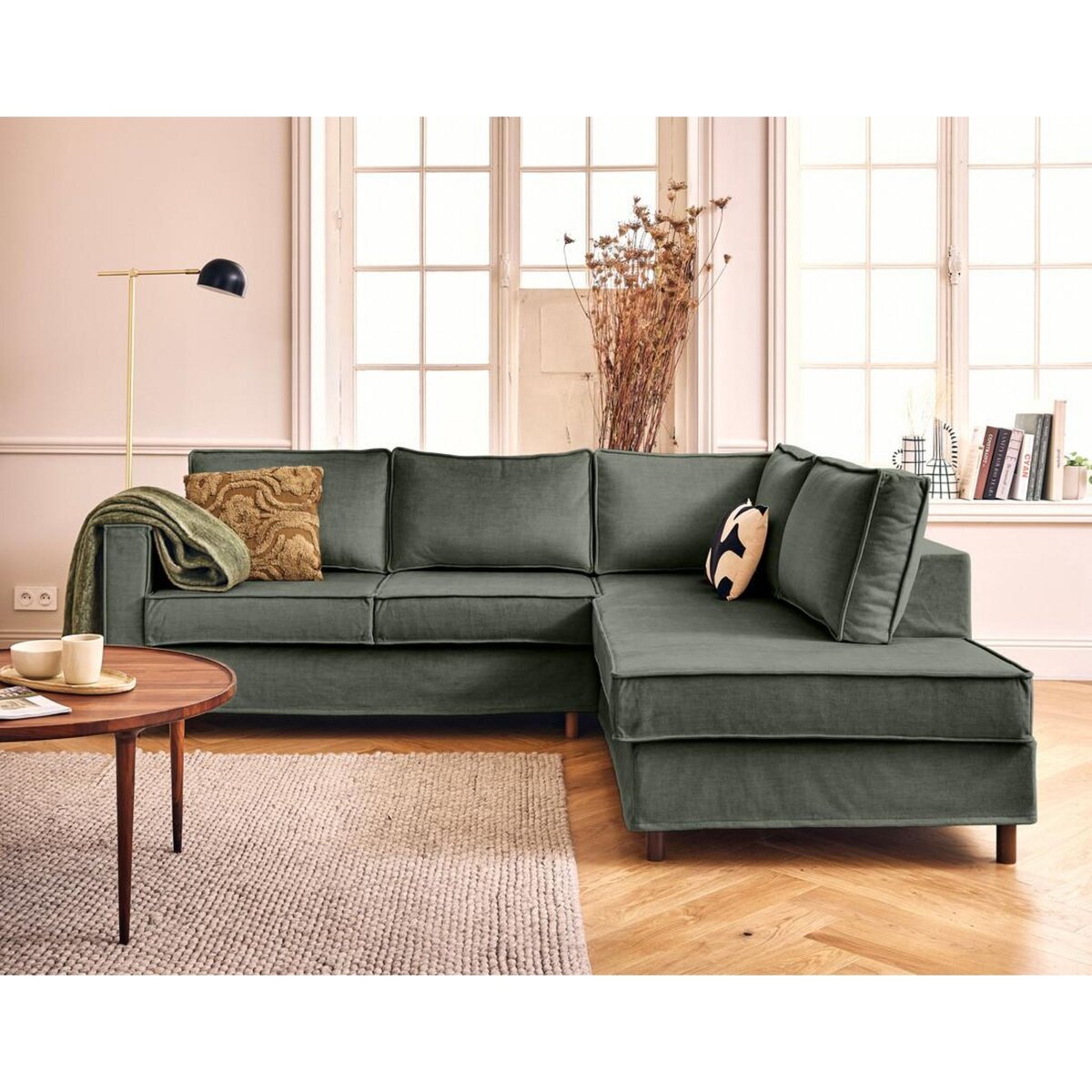 LISA DESIGN Jake - canapé déhoussable d'angle droit 5 places en velours