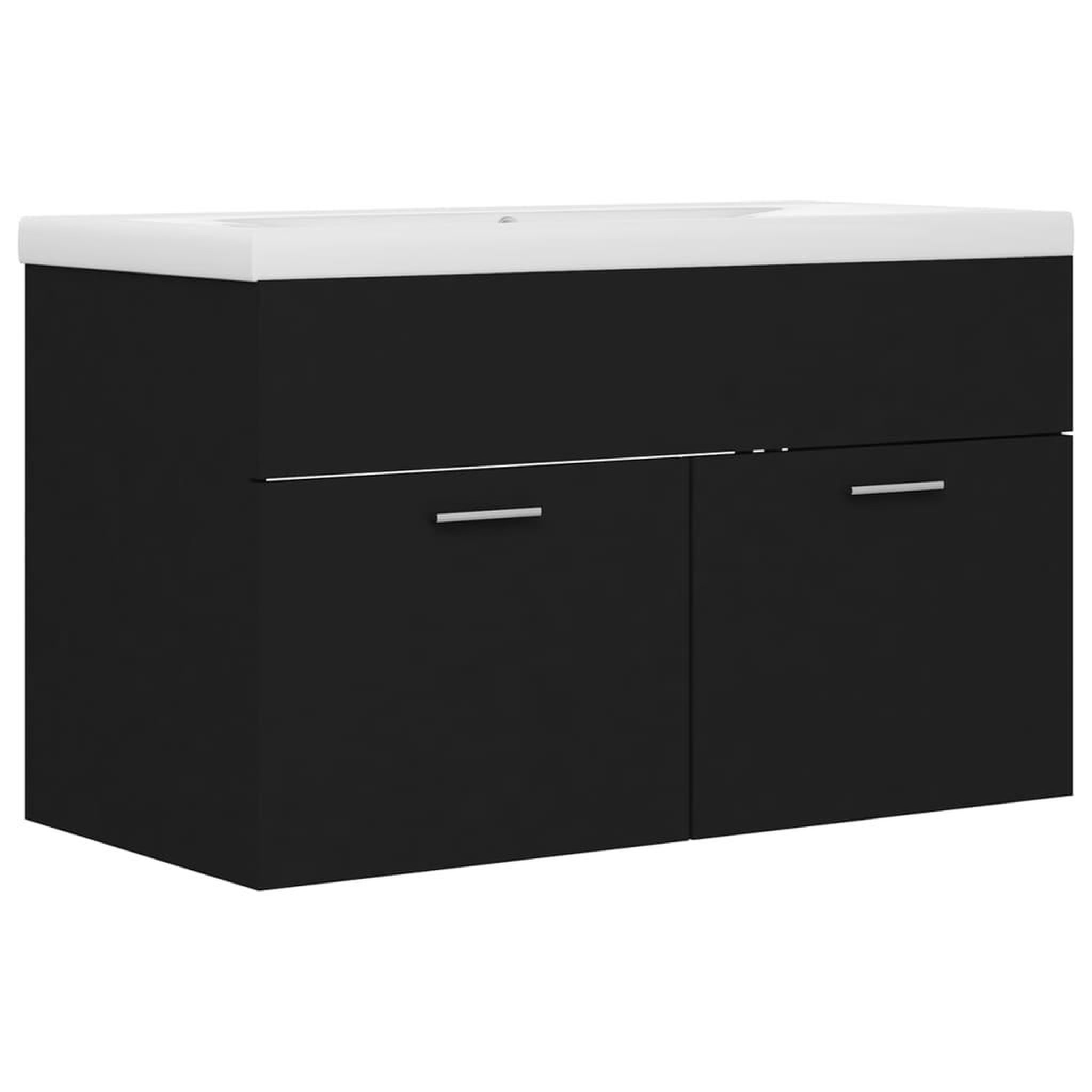Voir la diapositive 2 : VIDAXL Armoire d'evier avec lavabo integre Noir Agglomere