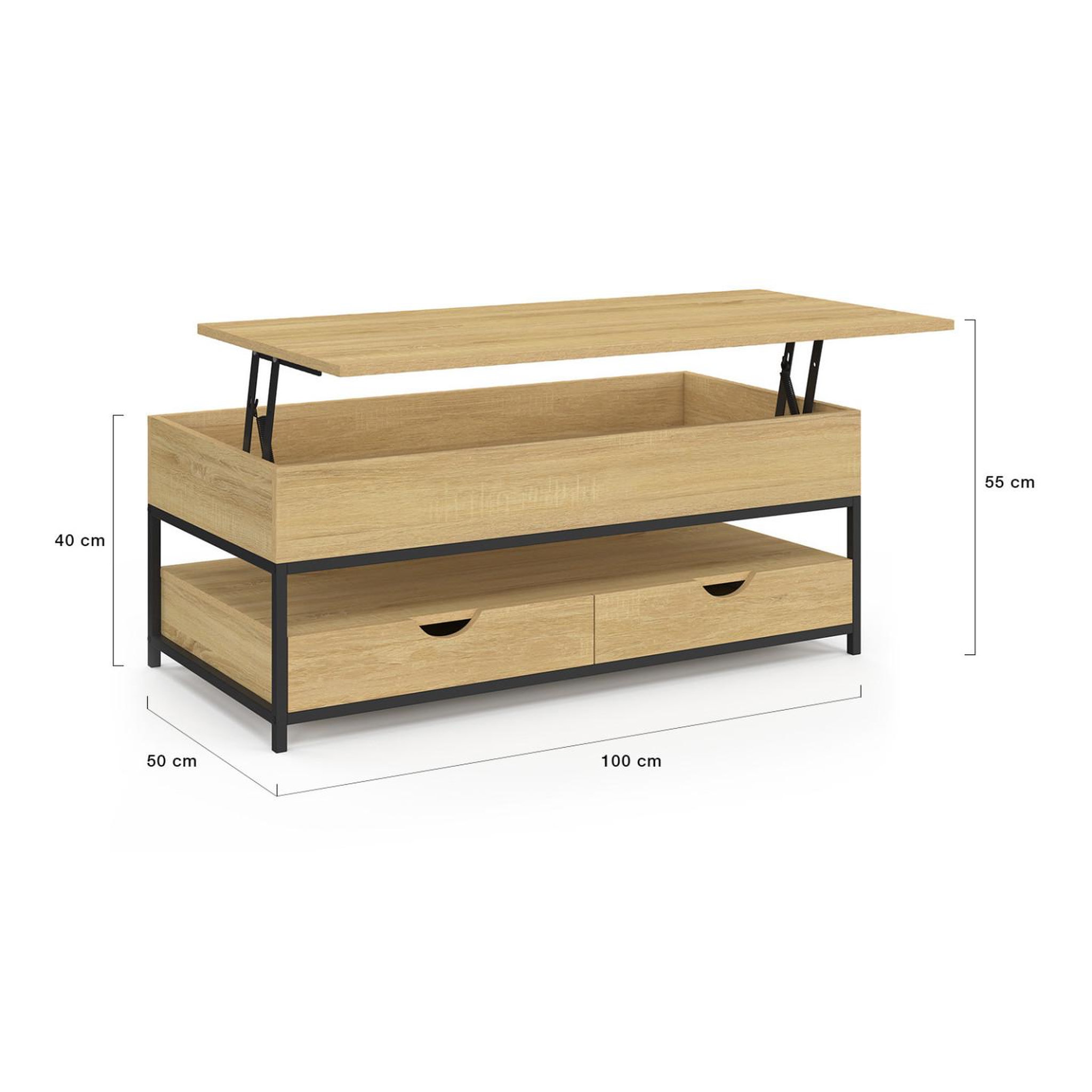Voir la diapositive 5 : ID MARKET Table basse plateau relevable rectangulaire detroit avec 2 tiroirs design industriel
