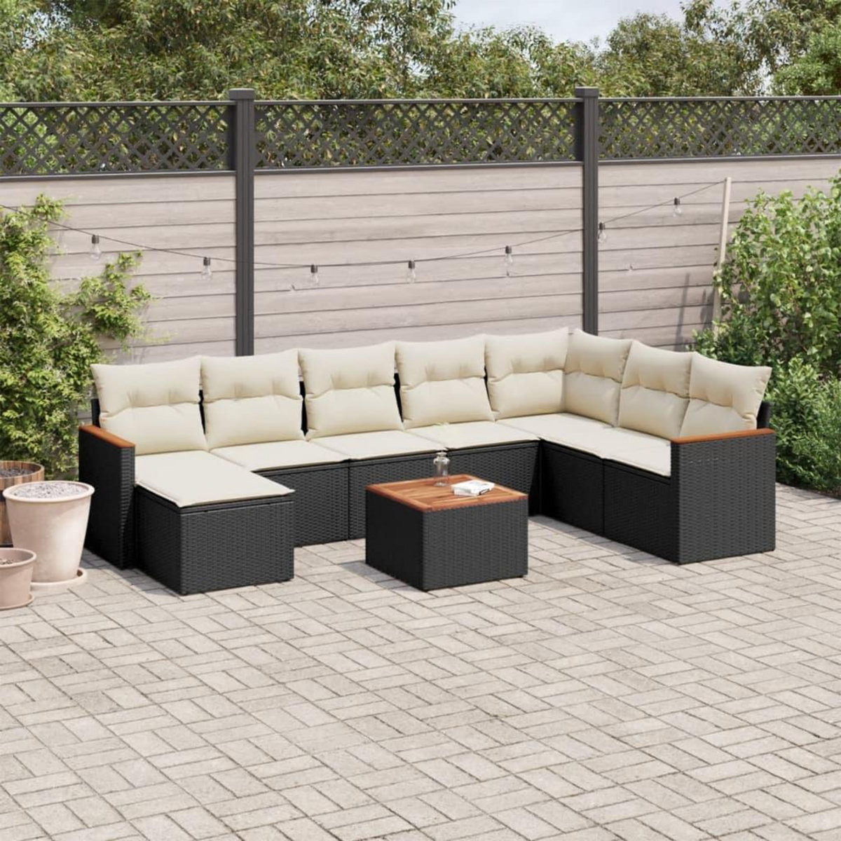 VIDAXL Salon de jardin 9 pcs avec coussins noir resine tressee