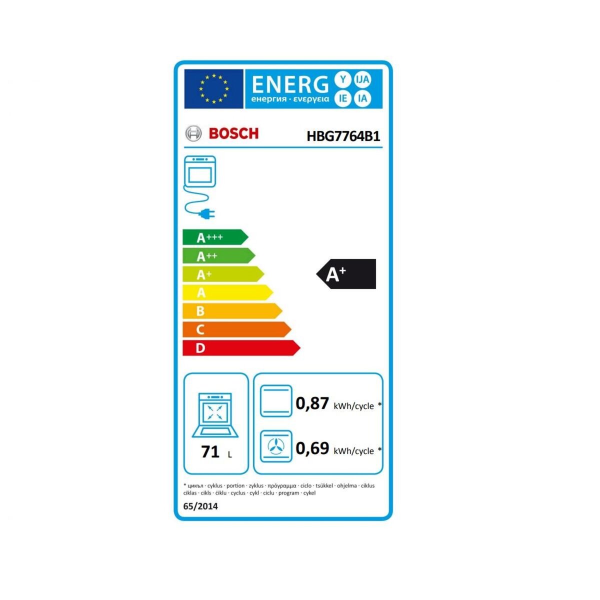 BOSCH Four intégrable 71l 60cm a+ pyrolyse noir - HBG7764B1