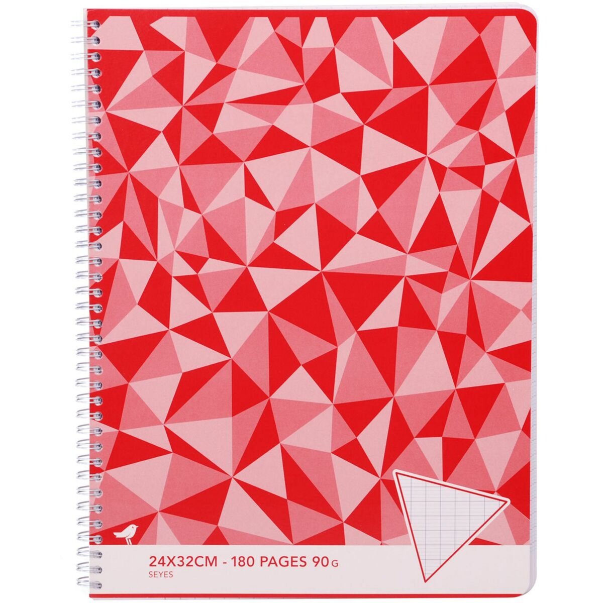 AUCHAN Cahier à spirale 24x32cm 180 pages grands carreaux Seyes rouge motif triangles