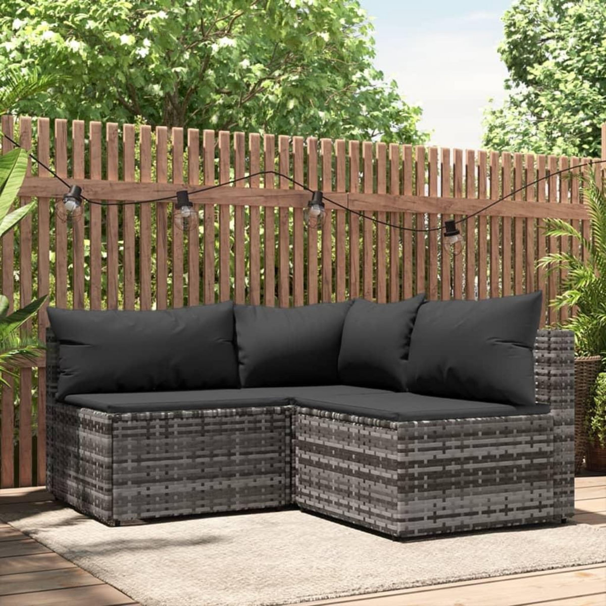 VIDAXL Salon de jardin 3 pcs avec coussins Gris Resine tressee