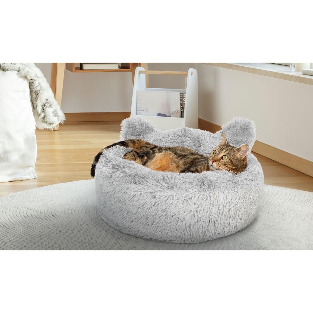 Idomya E. Coussin pour chat avec oreillers Diamètre 40cm gris