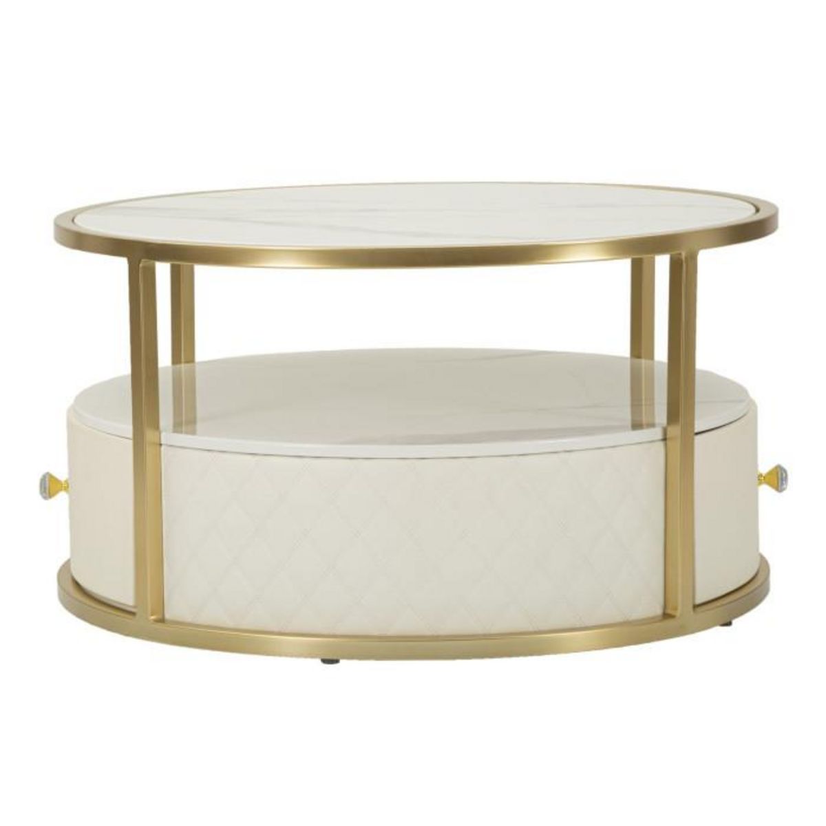 Paris Prix Table Basse Effet Marbre  Sharon  75cm Blanc & Or