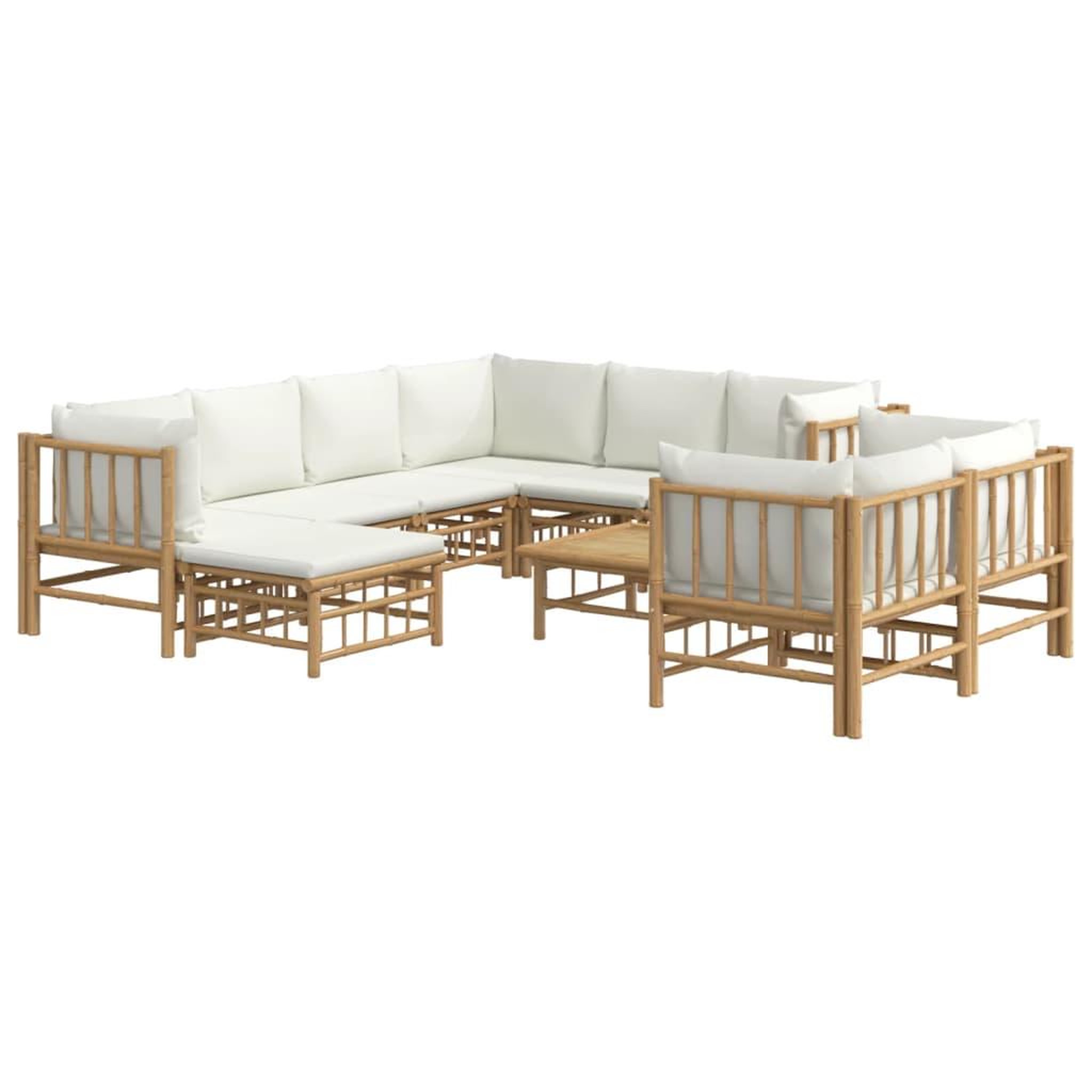 Voir la diapositive 3 : VIDAXL Salon de jardin 10 pcs avec coussins blanc creme bambou