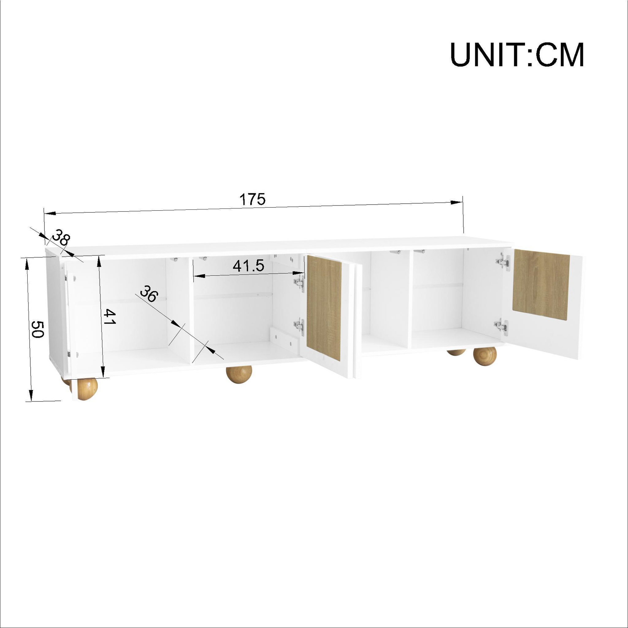 Voir la diapositive 3 : MERAX Meuble tv blanc+naturel 175 cm mdf