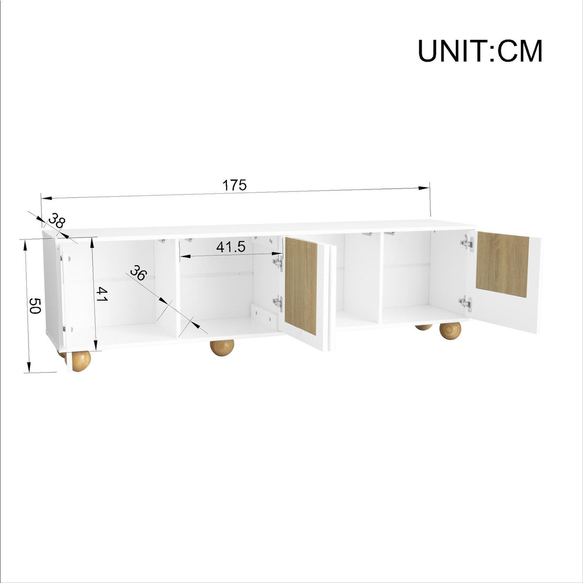 MERAX Meuble tv blanc+naturel 175 cm mdf