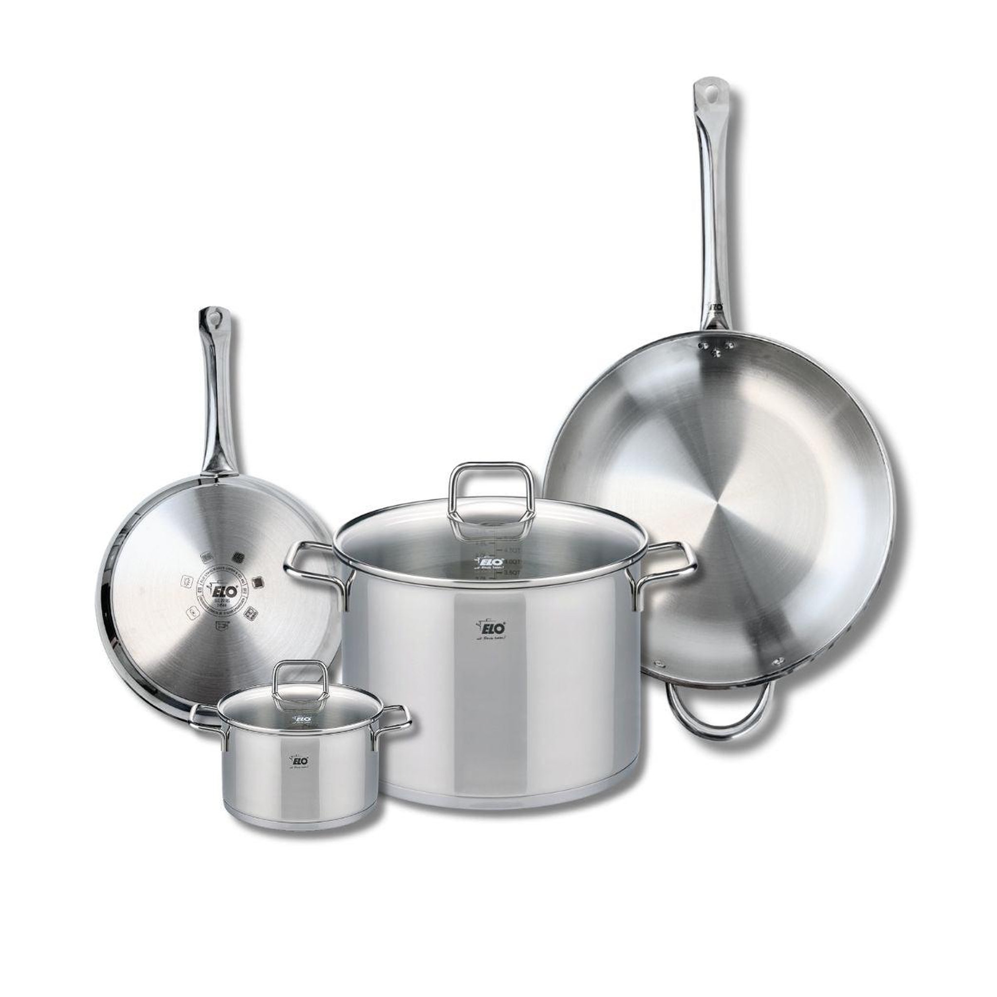 ELO Ensemble de 2 poêles de cuisson 24 et 32 cm et 2 faitouts 14 et 26 cm elo profi citrin