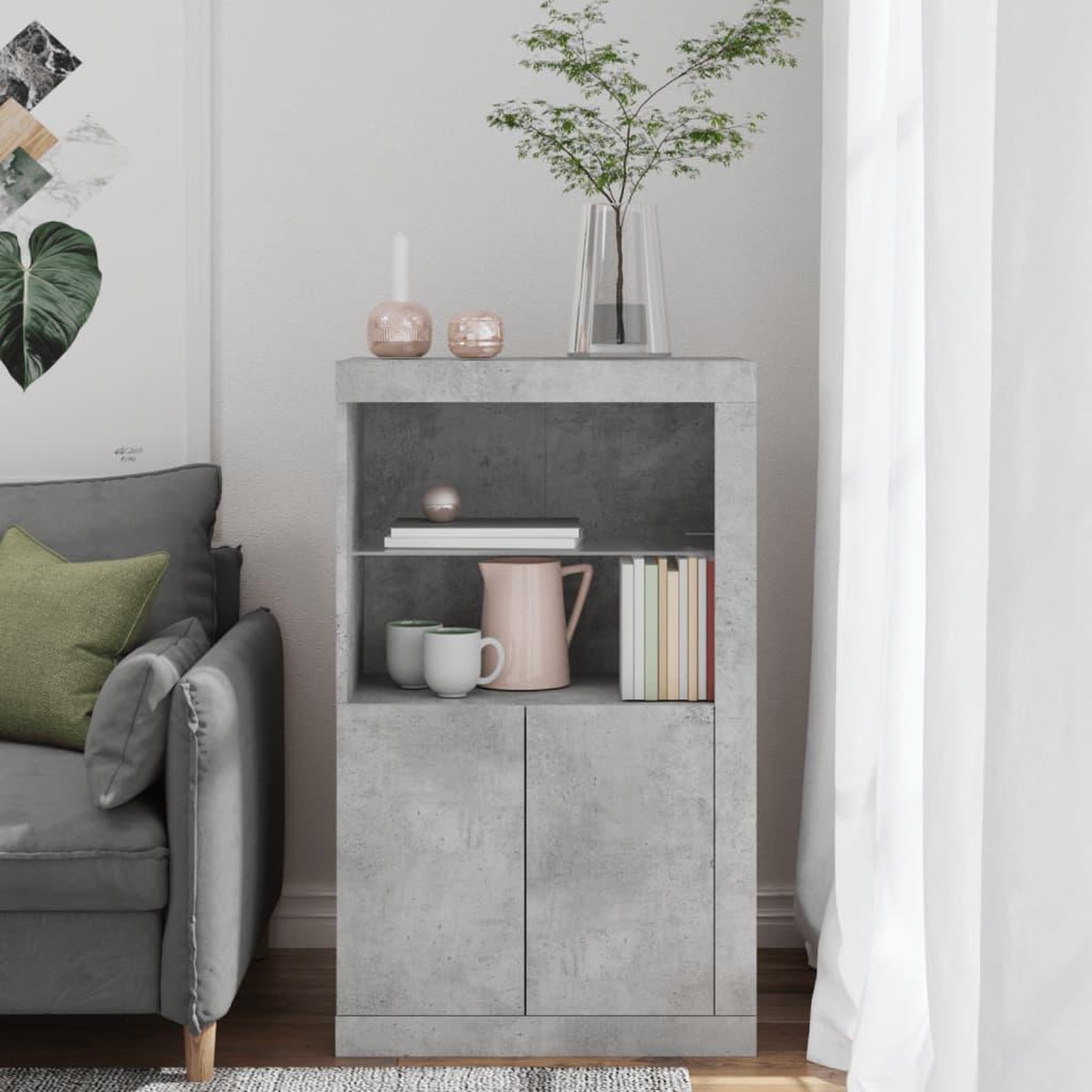 Voir la diapositive 4 : VIDAXL Armoire laterale avec lumieres LED gris beton bois d'ingenierie