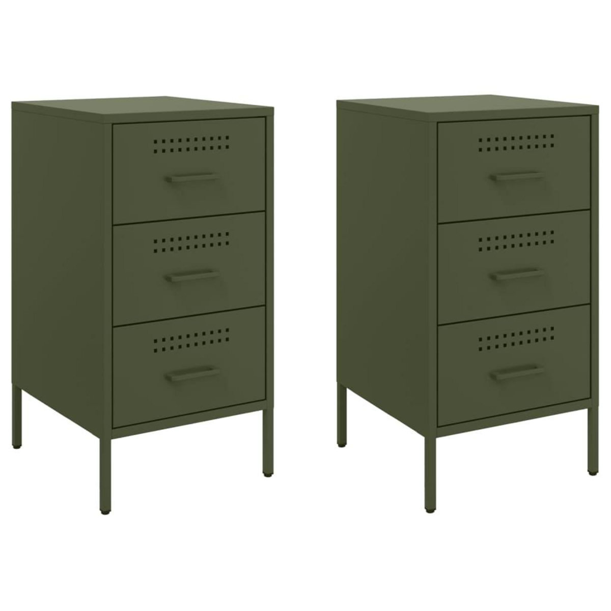 VIDAXL Tables de chevet 2 pcs vert olive 36x39x68 cm acier