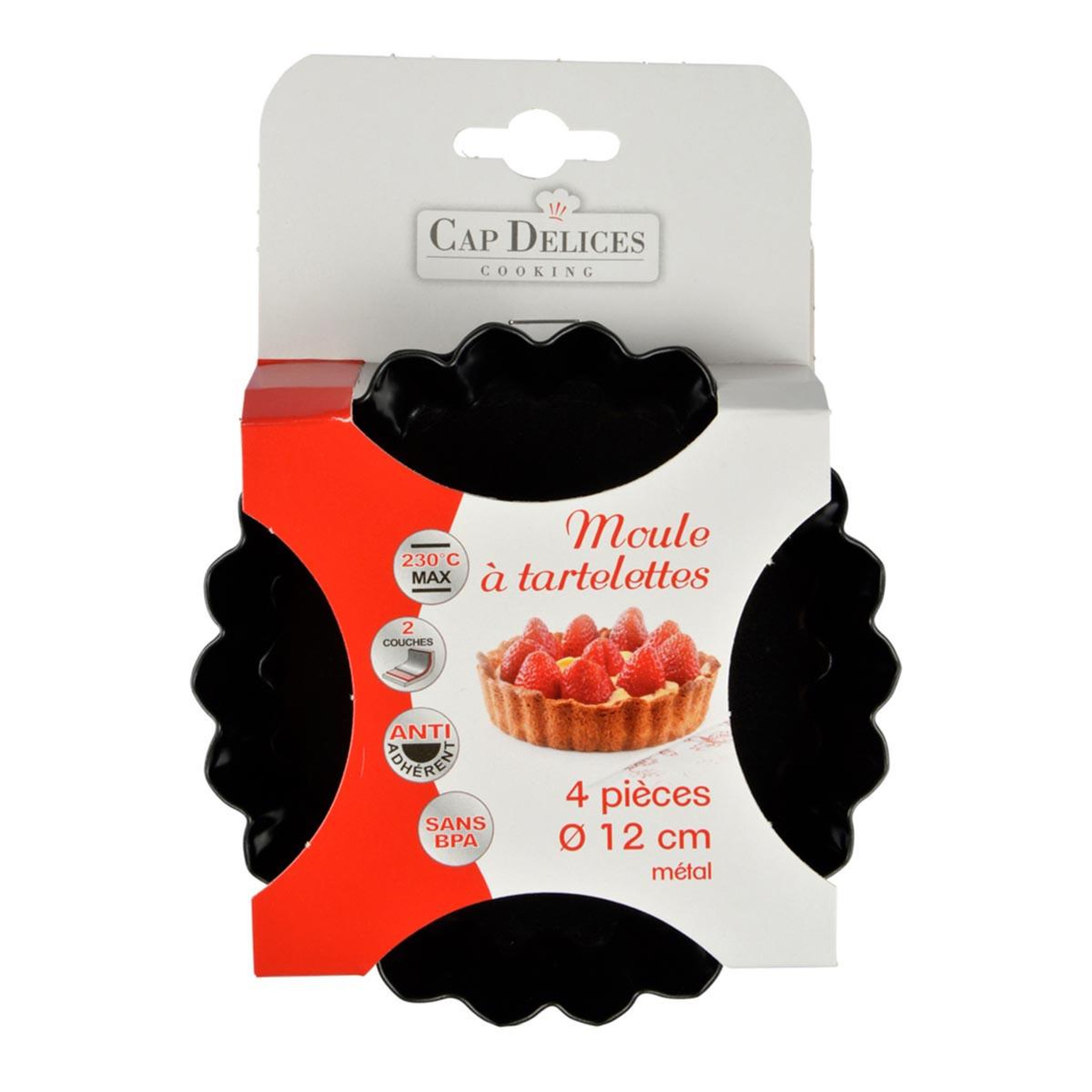 Voir la diapositive 2 : HOMEA Lot de 4 moules à tartelettes  cannelés  12cm gris