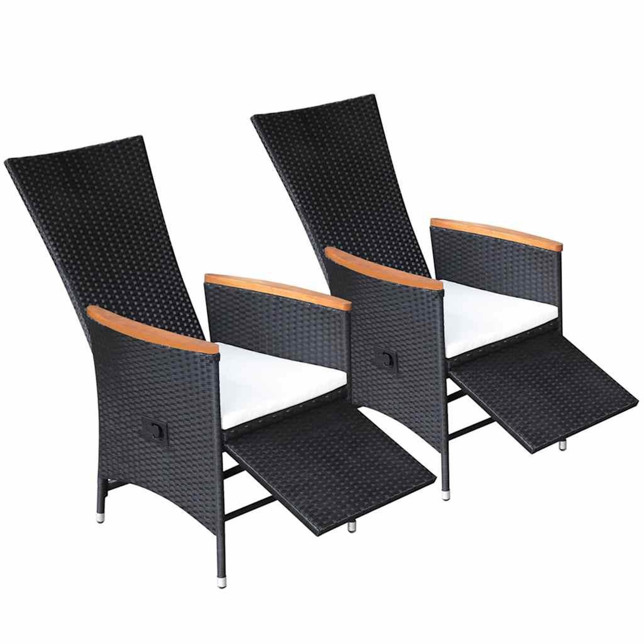 Voir la diapositive 2 : VIDAXL Chaise inclinable de jardin 2pc et coussins Resine tressee Noir